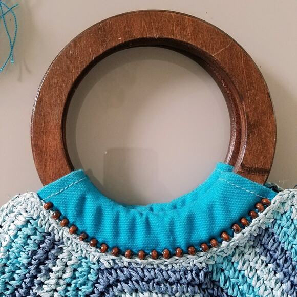 Blue Tone Crochet Bag with Extra Long Fringe - Picture 4 of 7